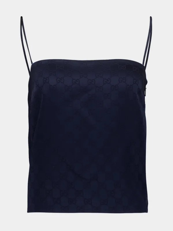 Dark Blue GG Satin Strappy Top sold by Fashion Clinic