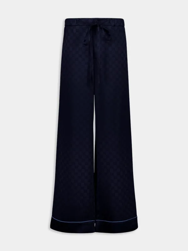 Dark Blue GG Satin Wide-Leg Pants sold by Fashion Clinic
