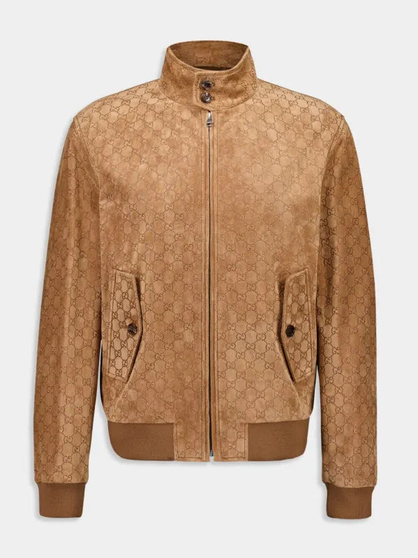 Camel Embossed GG Suede Bomber Jacket sold by Fashion Clinic