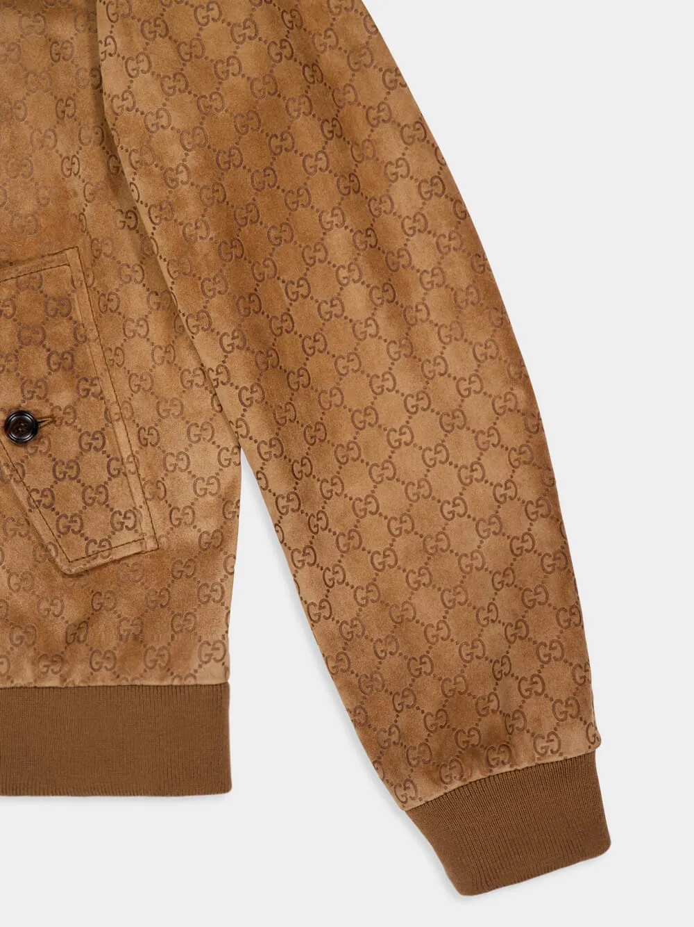 Camel Embossed GG Suede Bomber Jacket sold by Fashion Clinic product image thumbnail 4