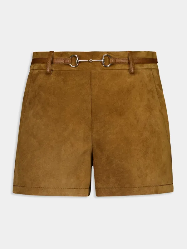 Brown Suede Shorts with Horsebit Belt sold by Fashion Clinic