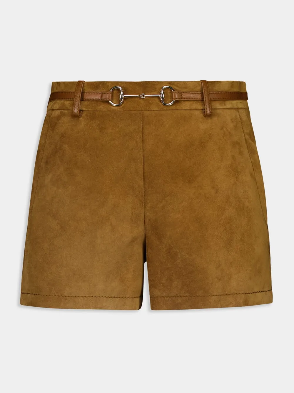 Brown Suede Shorts with Horsebit Belt sold by Fashion Clinic