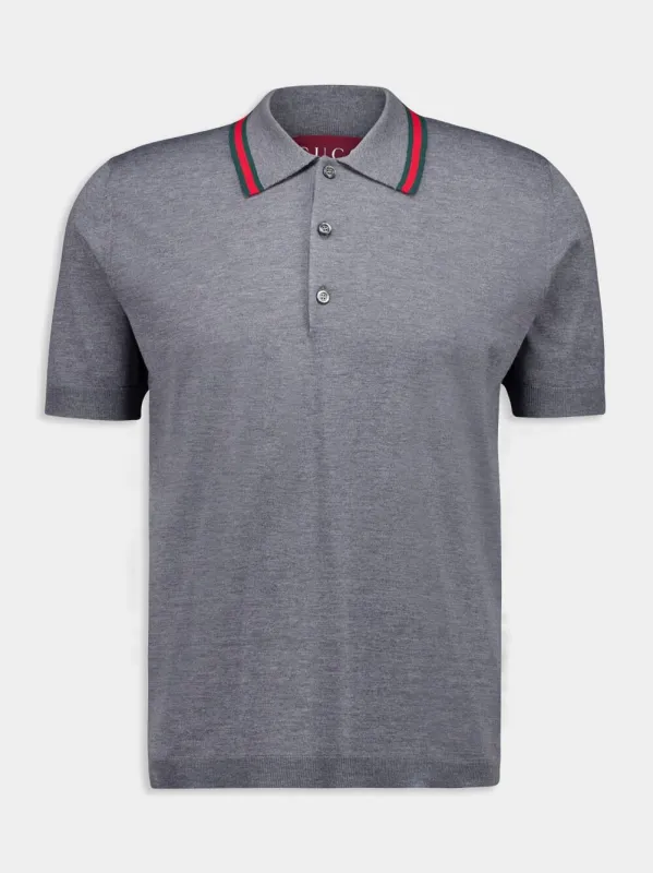 Dark Grey Wool Knit Polo Shirt with Web sold by Fashion Clinic