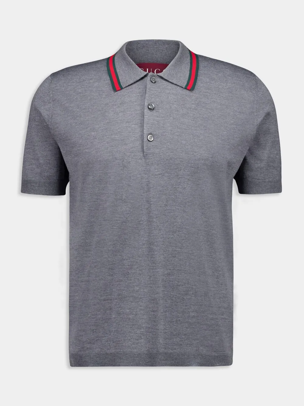 Dark Grey Wool Knit Polo Shirt with Web sold by Fashion Clinic