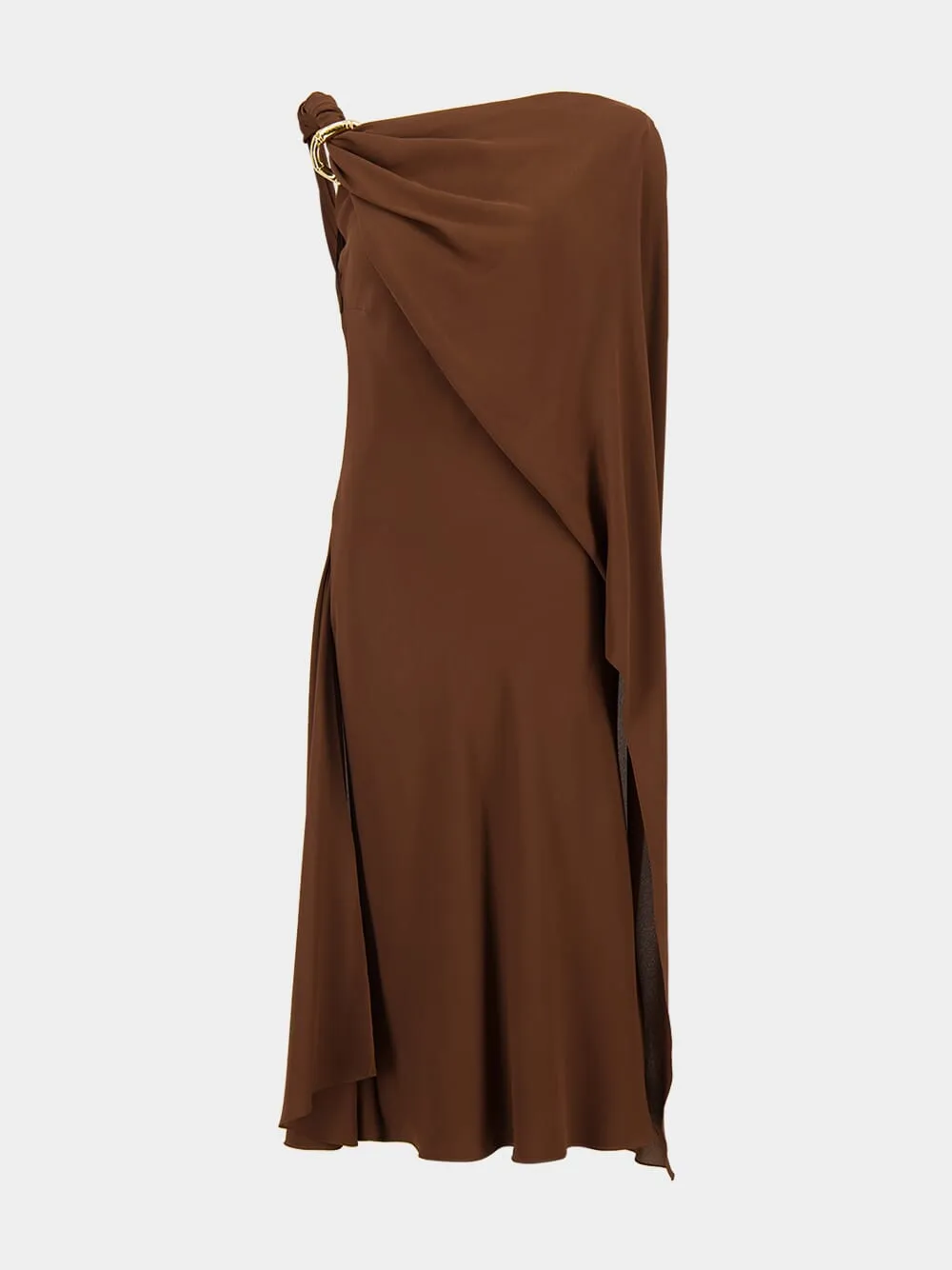 Brown Draped Silk Midi Dress sold by Fashion Clinic