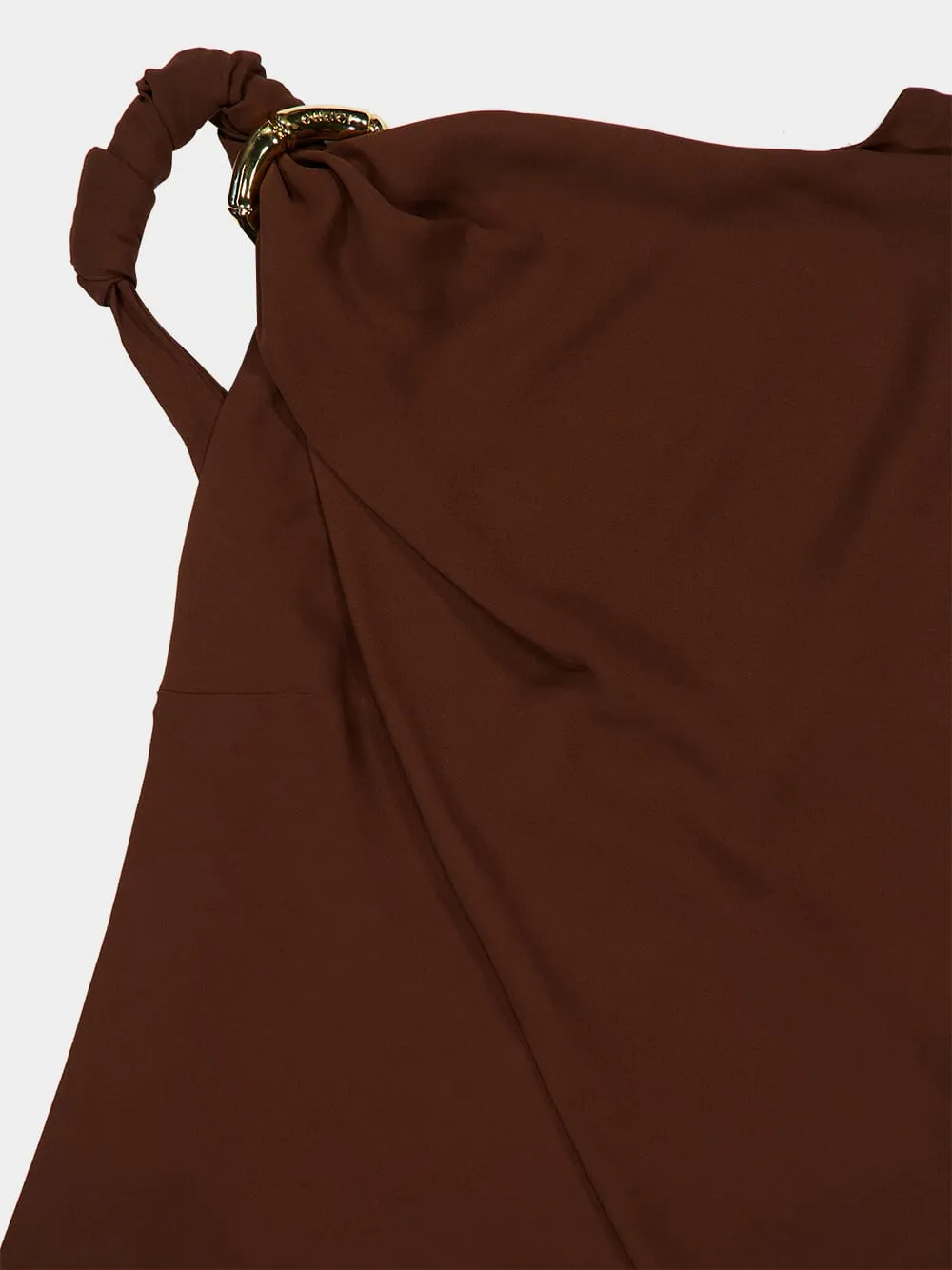 Brown Draped Silk Midi Dress sold by Fashion Clinic product image thumbnail 3