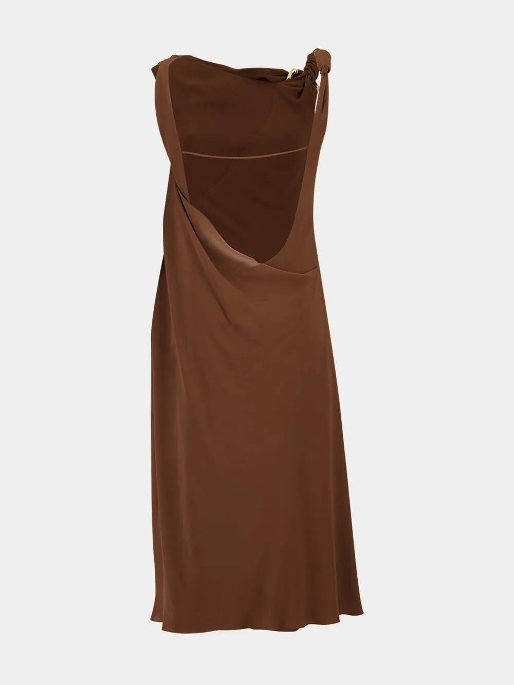 Brown Draped Silk Midi Dress sold by Fashion Clinic product image thumbnail 2
