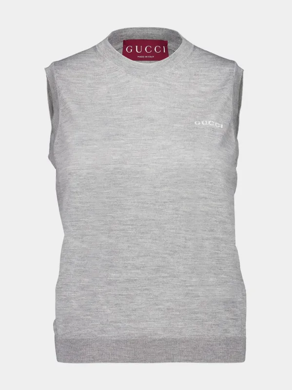 Grey Mélange Cashmere Silk Sleeveless Knit Top sold by Fashion Clinic
