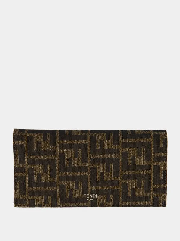 折りたたみ財布 FENDI Leather and FF jacquard fabric cardholder Fendi Leather And Ff Jacquard Fabric Cardholder - Blue