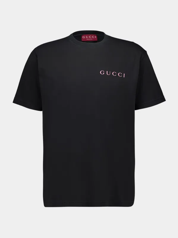 Black Printed Cotton Jersey T-Shirt sold by Fashion Clinic