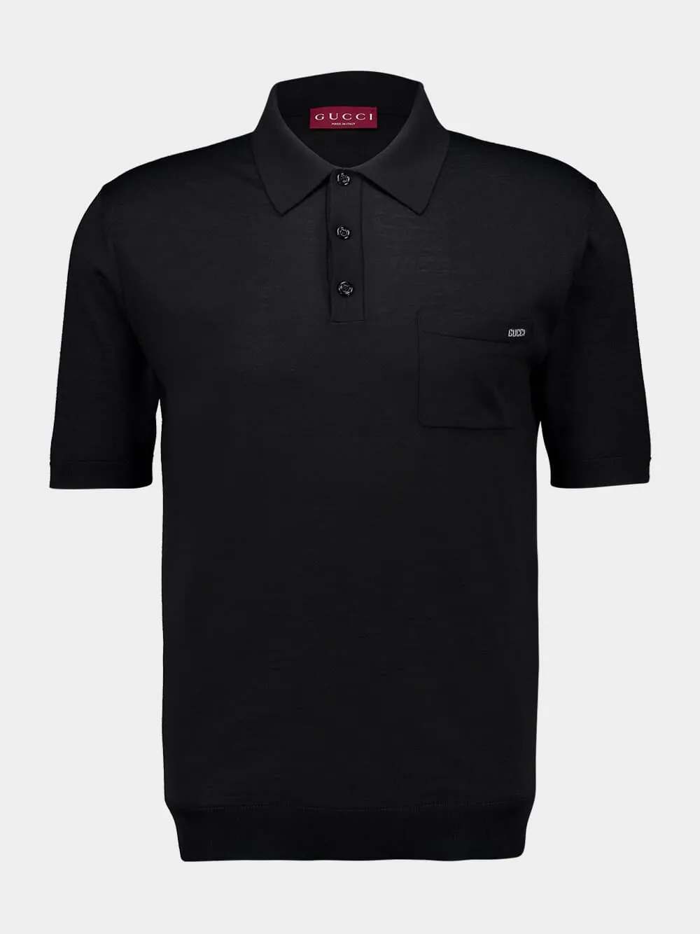 Black Fine Wool Knit Polo Top sold by Fashion Clinic