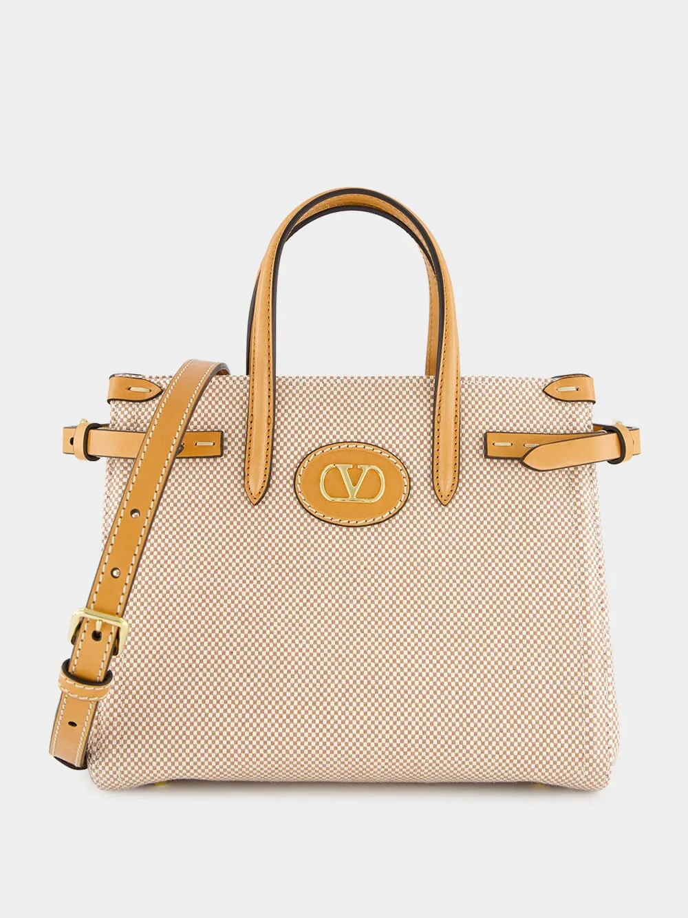 Natural and Tobacco Antibes Small Canvas Shopping Bag sold by Fashion Clinic