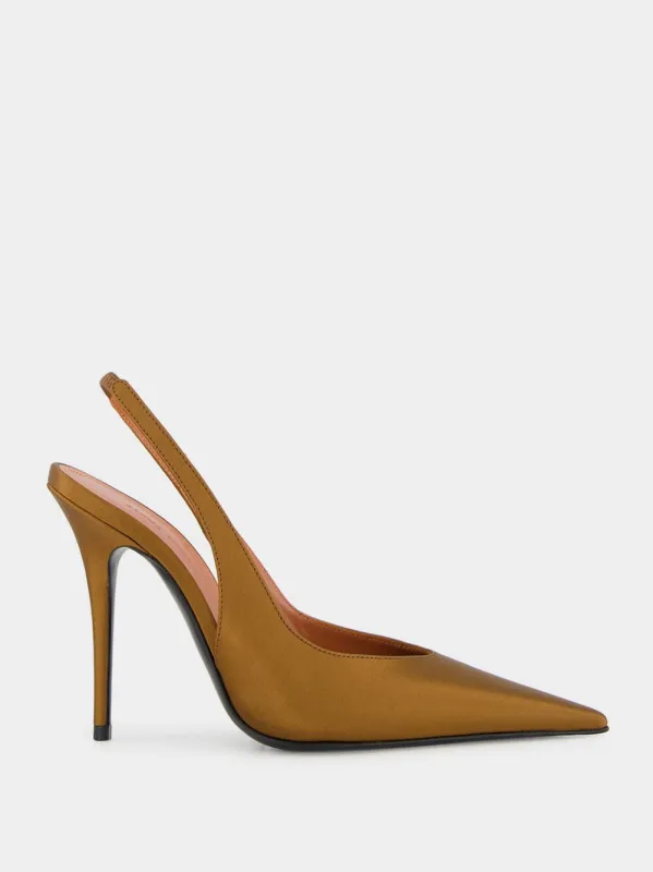 Mocha Satin Anok Slingback Pumps sold by Fashion Clinic