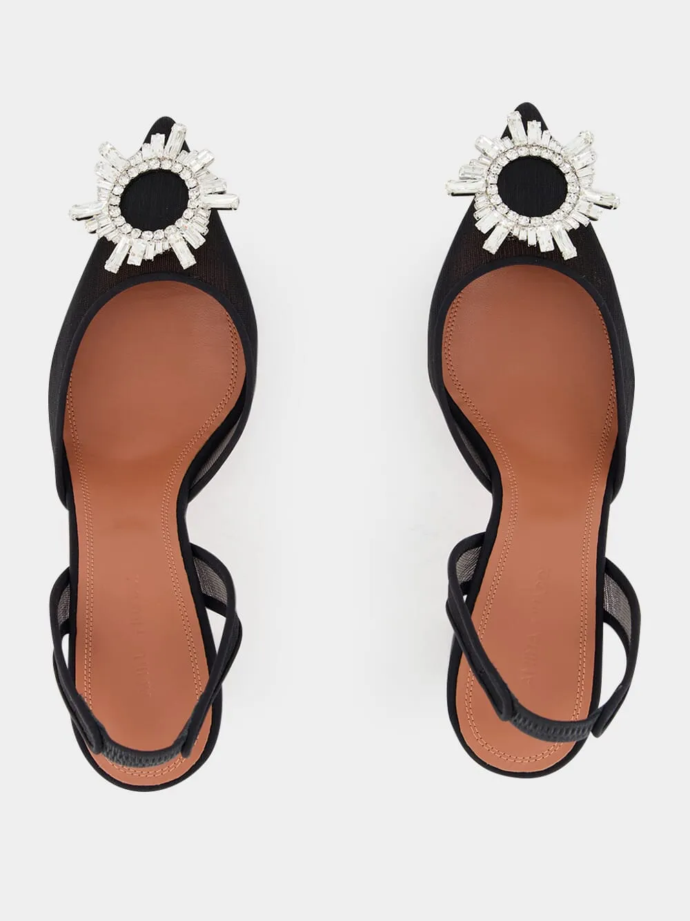 Black Begum Mesh Slingback Heels with White Crystal Buckle sold by Fashion Clinic product image thumbnail 4