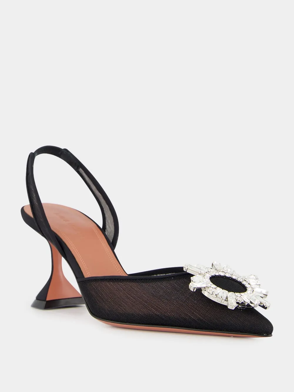 Black Begum Mesh Slingback Heels with White Crystal Buckle sold by Fashion Clinic product image thumbnail 2
