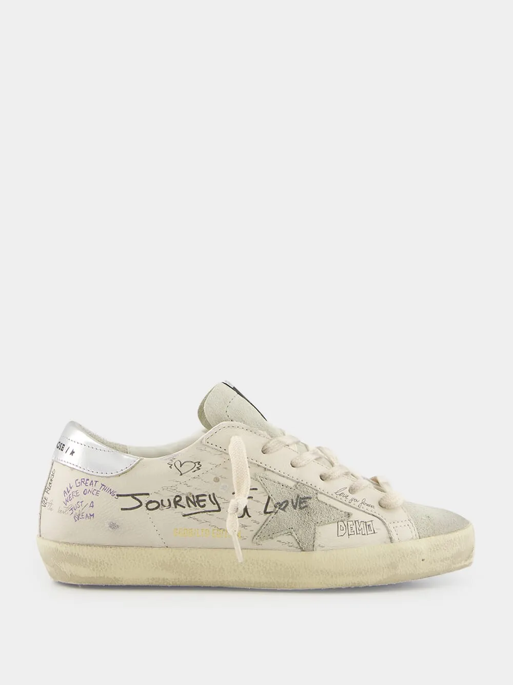 White and Silver Star Sneakers sold by Fashion Clinic