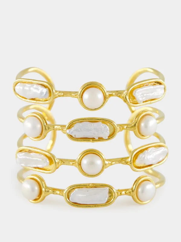 Gold Grace Cuff Bracelet with Pearls sold by Fashion Clinic