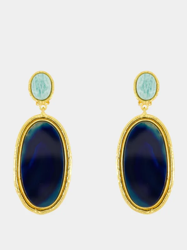 Gold Dakota Earrings with Blue Agate and Amazonite sold by Fashion Clinic