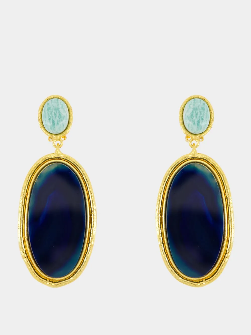 Gold Dakota Earrings with Blue Agate and Amazonite sold by Fashion Clinic