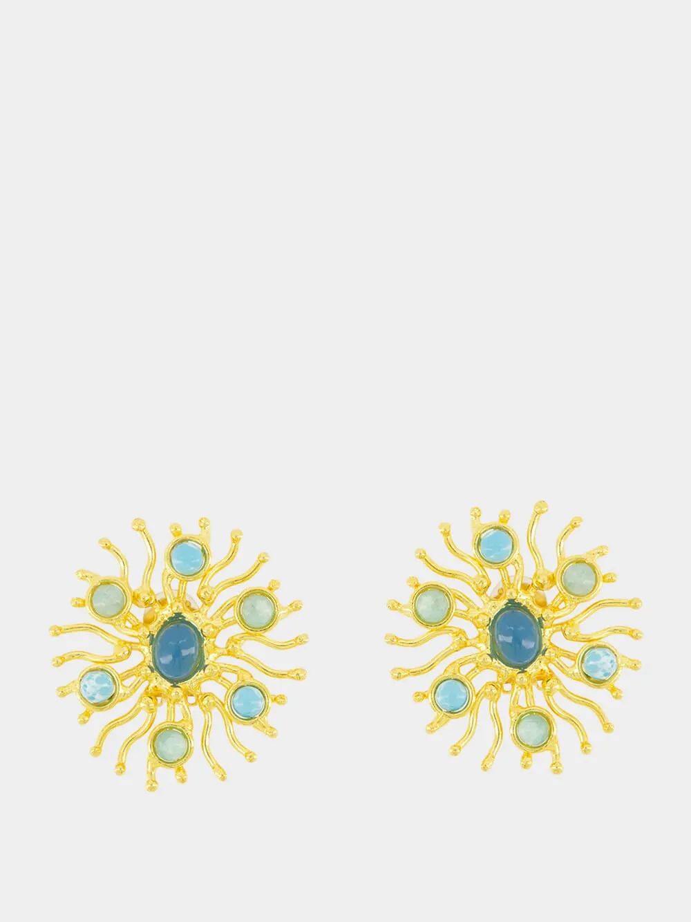 Gold Sunshine Earrings with Chalcedony and Larimar sold by Fashion Clinic