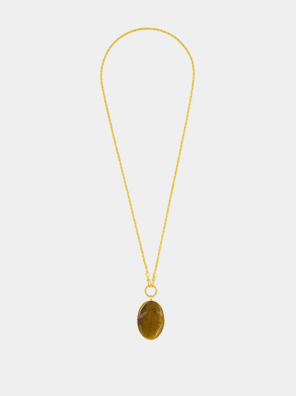 Gold Talisman Reversible Necklace with Malachite and Tiger Eye sold by Fashion Clinic product image thumbnail 2