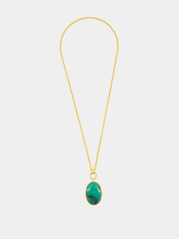 Gold Talisman Reversible Necklace with Malachite and Tiger Eye sold by Fashion Clinic