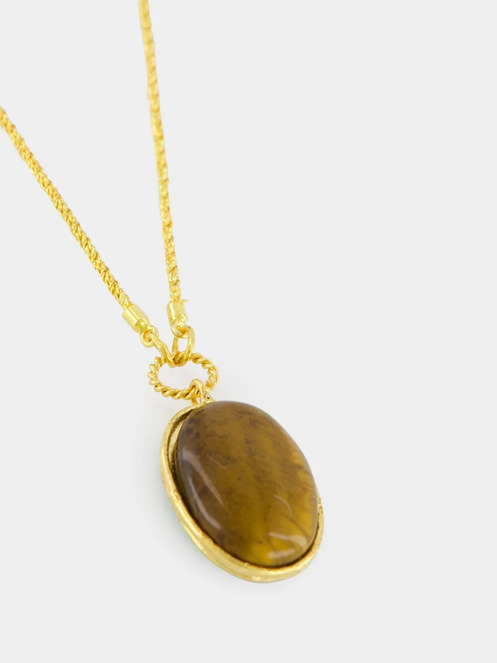 Gold Talisman Reversible Necklace with Malachite and Tiger Eye sold by Fashion Clinic product image thumbnail 3