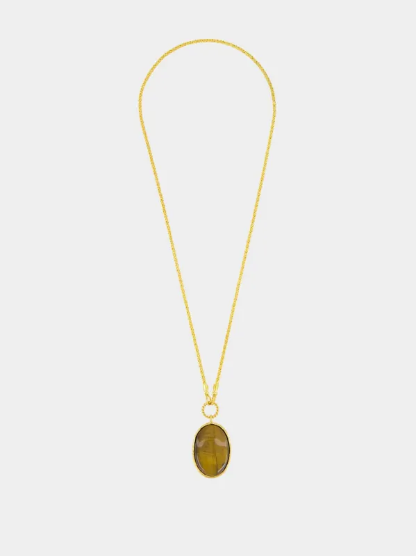 Gold Talisman Reversible Necklace with Lapis Lazuli and Tiger Eye sold by Fashion Clinic
