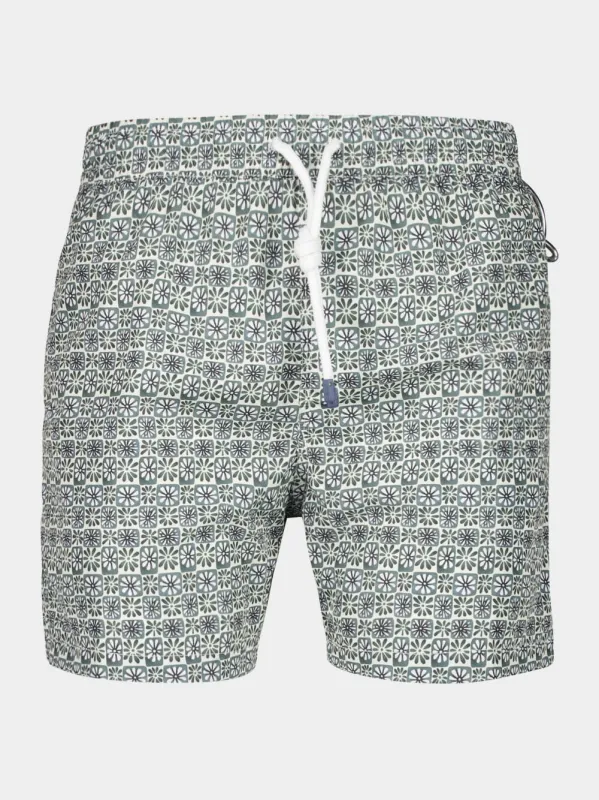 Green Steel Blue Madeira Floral Swim Trunk sold by Fashion Clinic