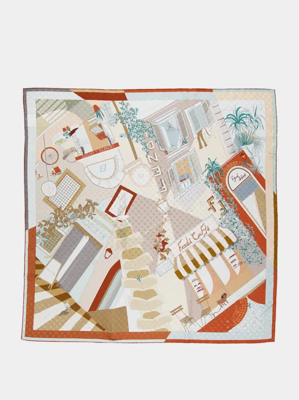 Orange Walking Around Rome Silk Foulard sold by Fashion Clinic