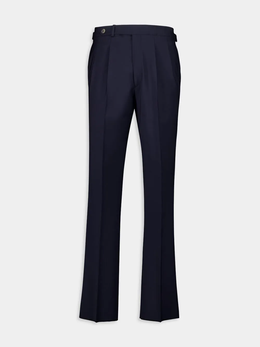 Navy Blue Regular Fit Pleated Wool Trousers sold by Fashion Clinic