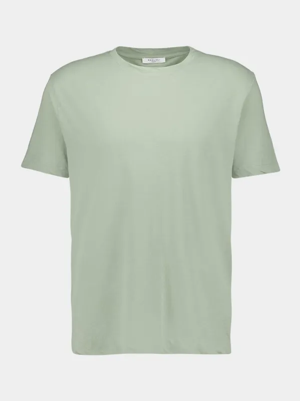 Light Green Cotton Linen Crew Neck T-Shirt sold by Fashion Clinic