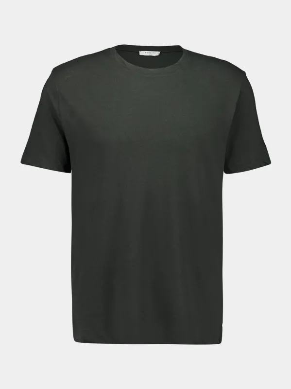 Dark Green Cotton Linen Crew Neck T-Shirt sold by Fashion Clinic