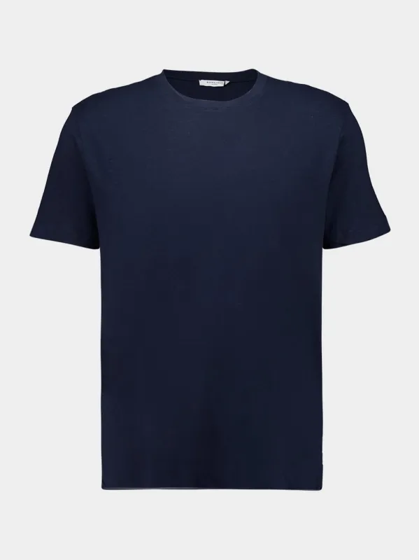 Navy Blue Cotton Linen Crew Neck T-Shirt sold by Fashion Clinic