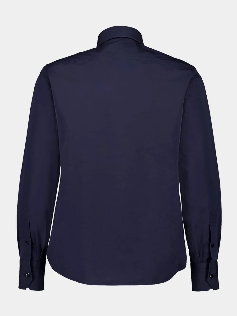 Navy Blue Long-Sleeve Military Shirt in Fluid Cotton and Silk sold by Fashion Clinic product image thumbnail 2