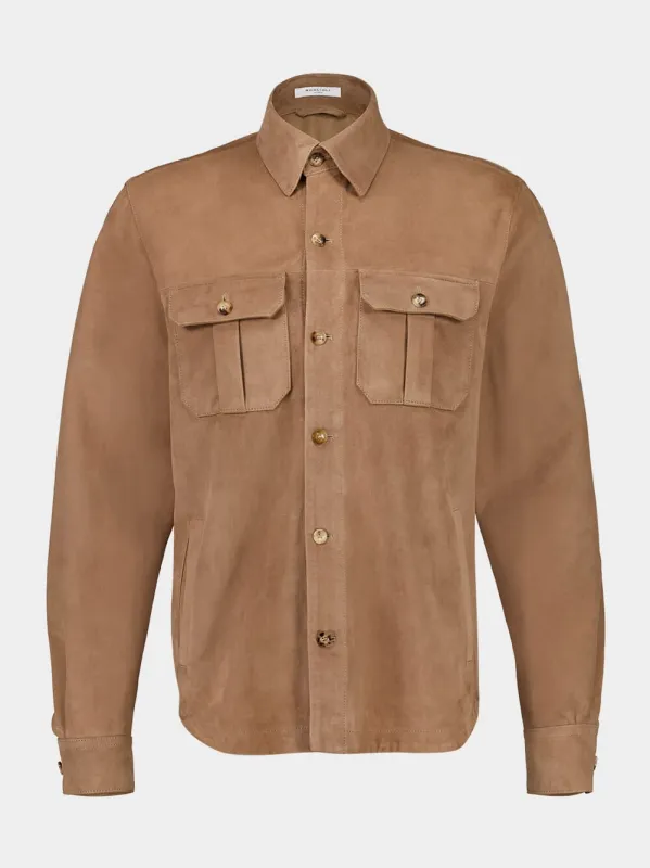 Brown Leather Button-Up Overshirt Jacket sold by Fashion Clinic