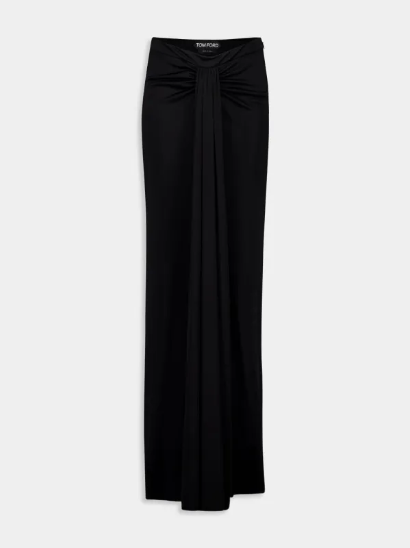 Black Maxi Skirt in Textured Lustrous Jersey sold by Fashion Clinic