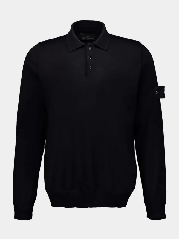 Black Long Sleeve Virgin Wool Polo Shirt sold by Fashion Clinic