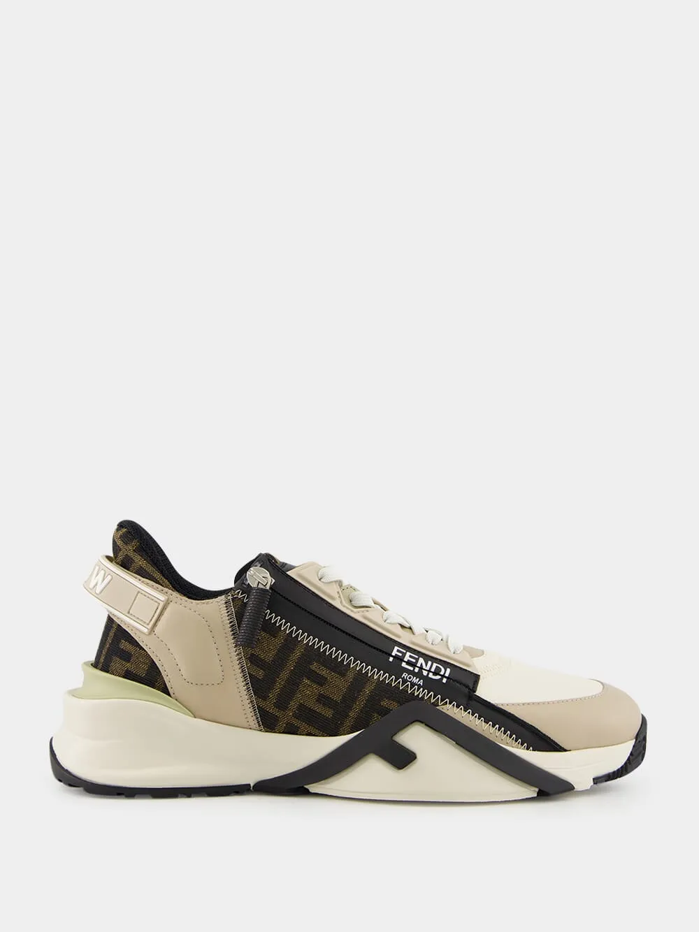 Flow Sneakers in Beige and Brown FF Jacquard sold by Fashion Clinic