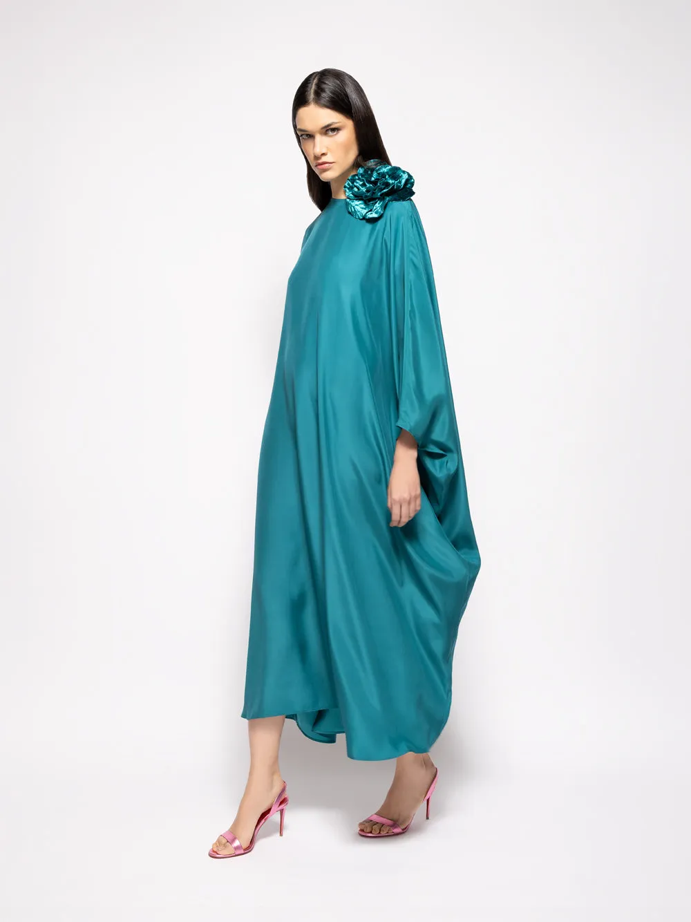 Auriga Botanical Green Silk Kaftan Dress sold by Fashion Clinic