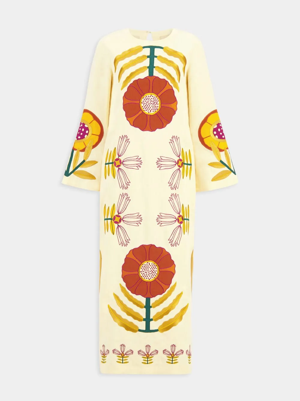 Shirley Vanilla Custard Embroidered Linen A-Line Dress sold by Fashion Clinic product image thumbnail 2