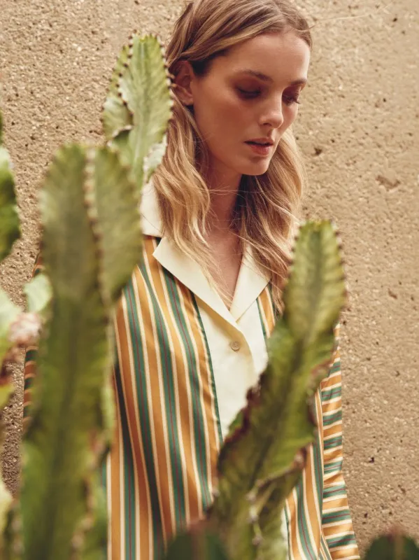 Salvia Printed Silk Twill Striped Shirt made by Fashion Clinic