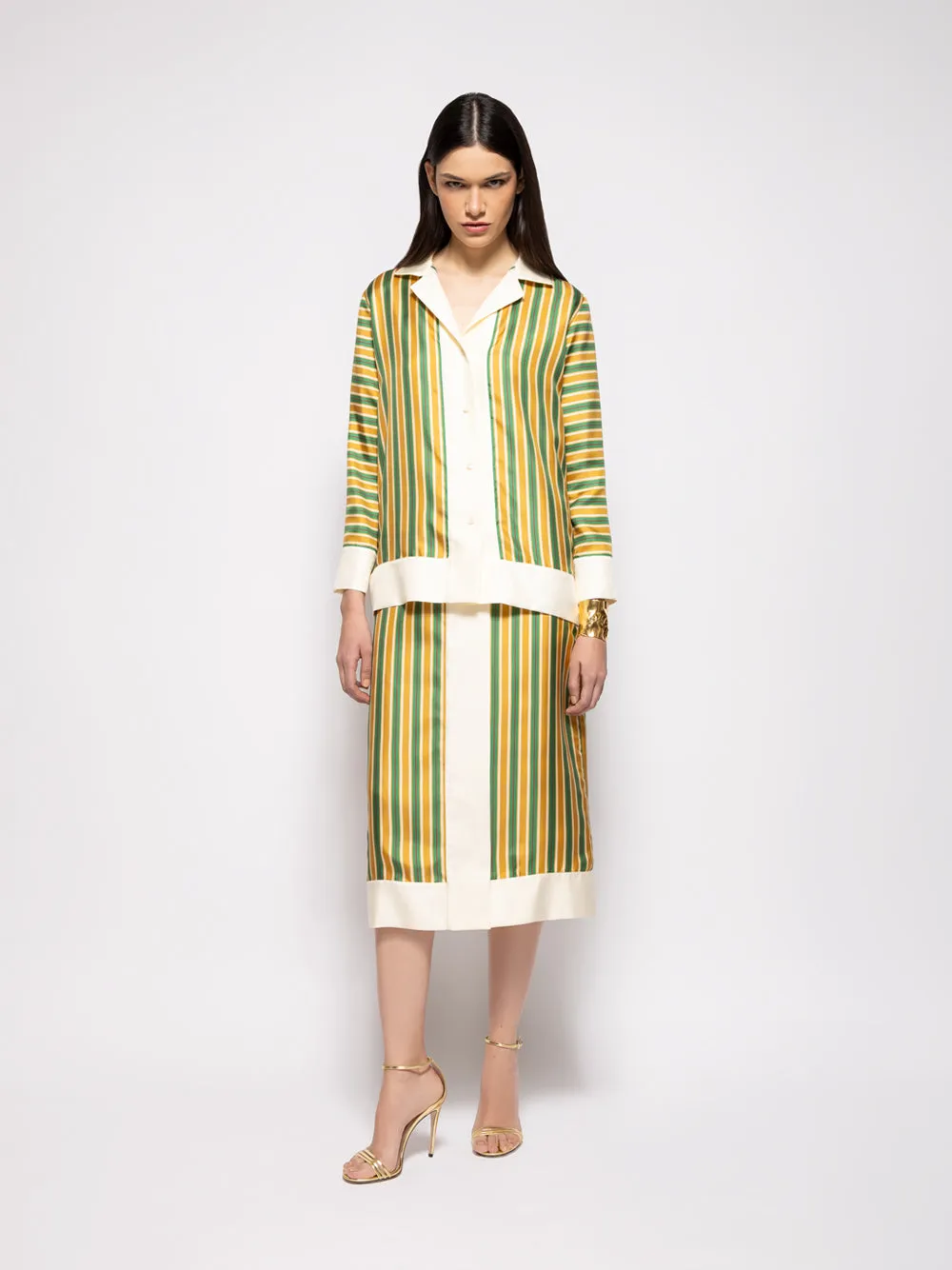 Salvia Printed Silk Twill Striped Shirt sold by Fashion Clinic product image thumbnail 3