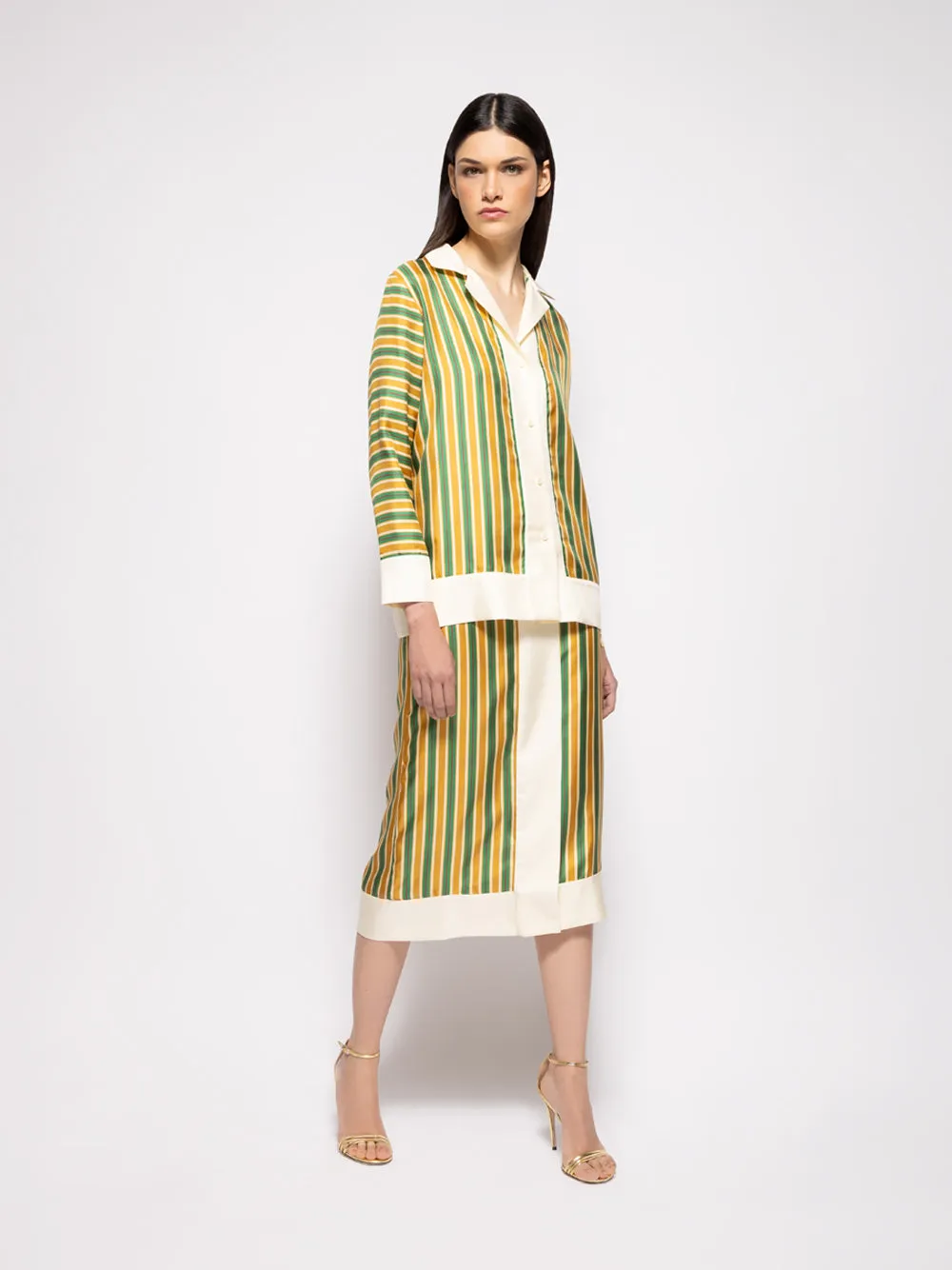 Salvia Printed Silk Twill Striped Shirt sold by Fashion Clinic product image thumbnail 5