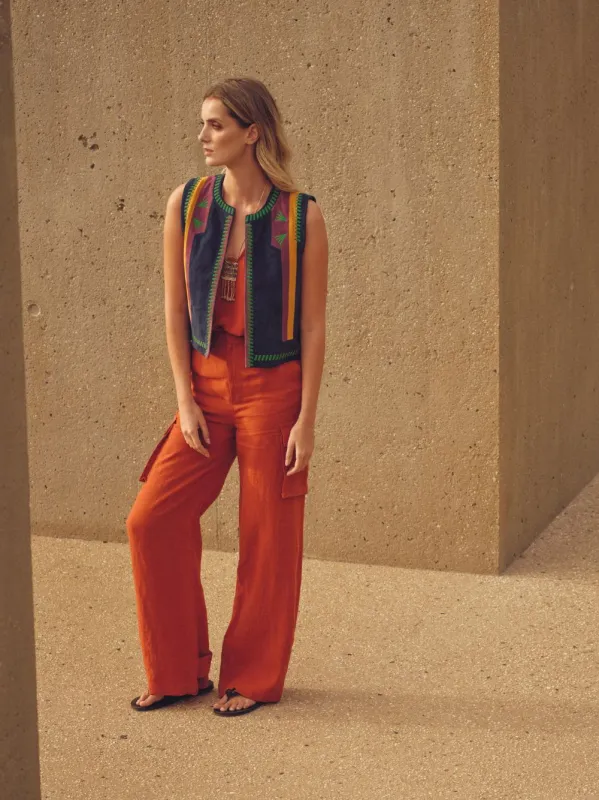 Saguaro Cinnamon Stick Linen Cargo Pants made by Fashion Clinic