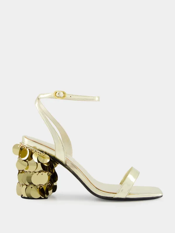 Gold Sandals with Sparkle Discs Heels sold by Fashion Clinic