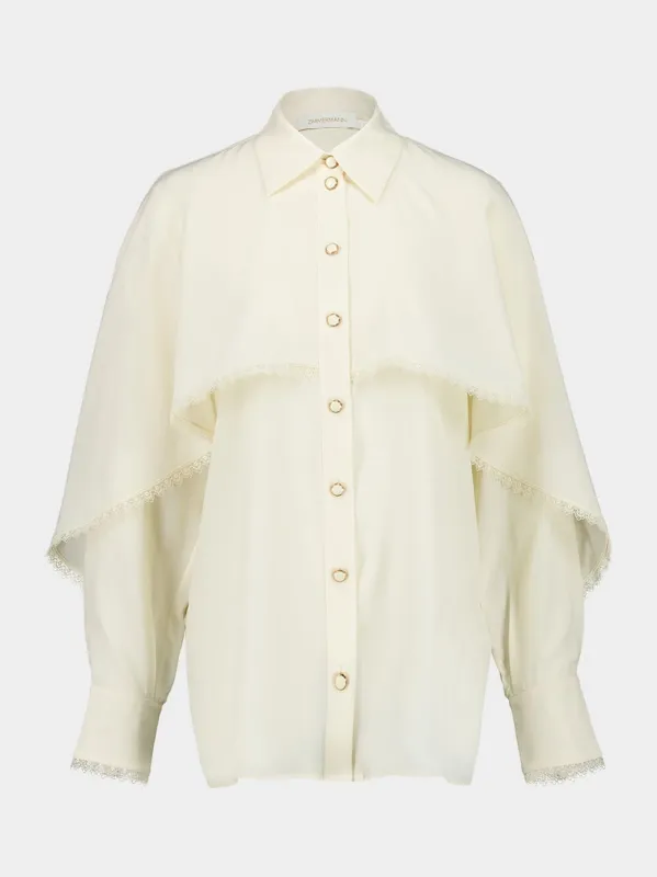 Cream Fringed Cape Blouse sold by Fashion Clinic