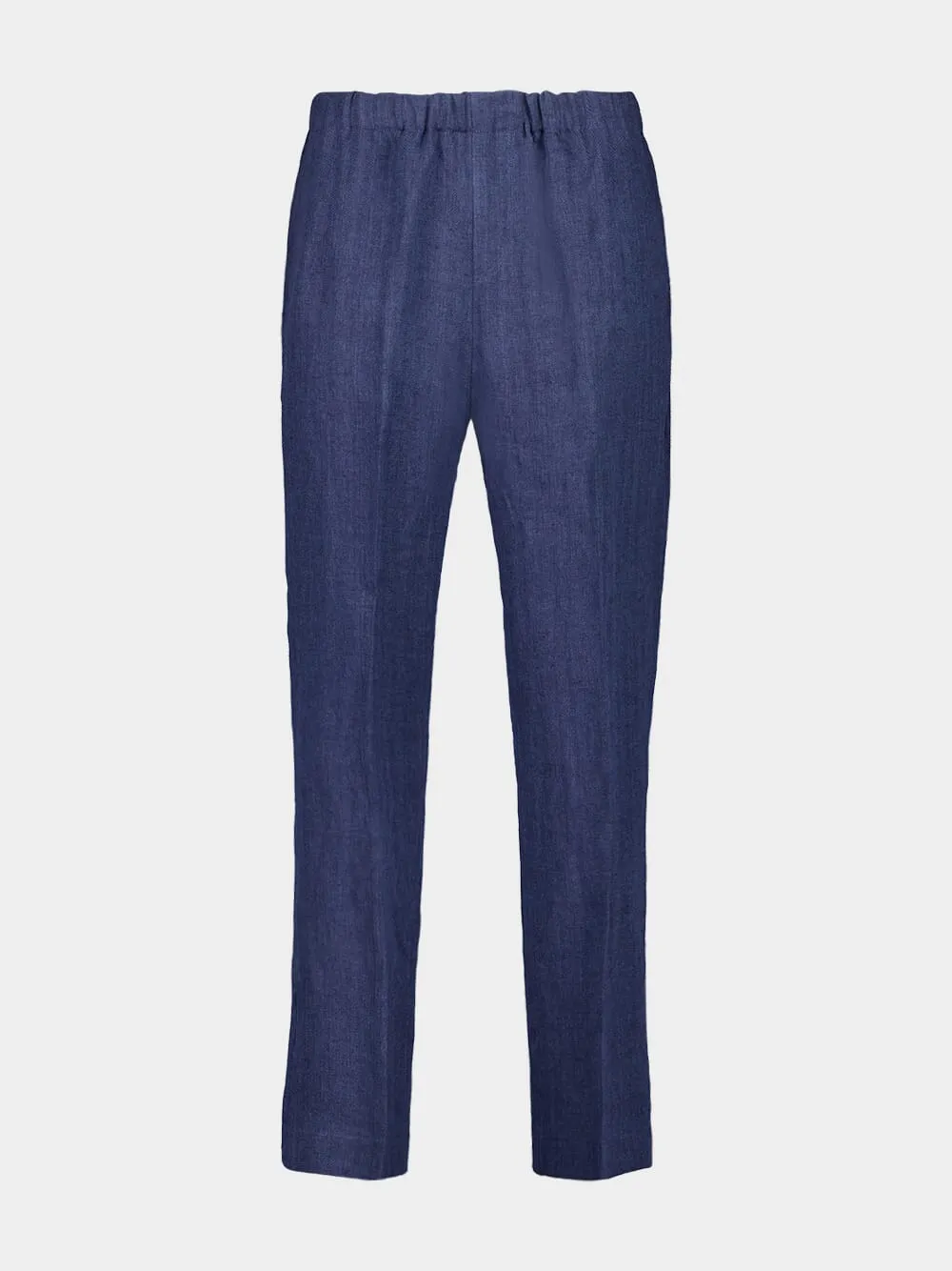 Blue Linen Straight-Leg Trousers sold by Fashion Clinic