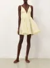 Lemon Silk-Linen V-Neck Mini Dress sold by Fashion Clinic