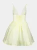 Lemon Silk-Linen V-Neck Mini Dress sold by Fashion Clinic